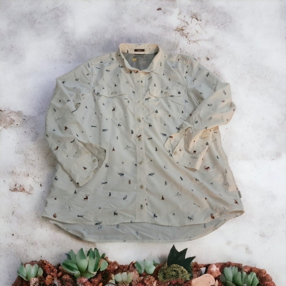 Eddie Bauer White Pattern Button Down - image 3